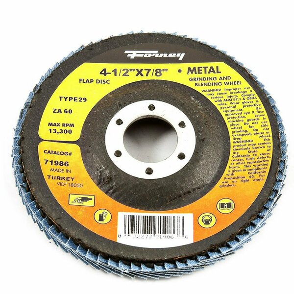 Forney Flap Disc, Type 29, 4-1/2 in x 7/8 in, ZA60 71986
